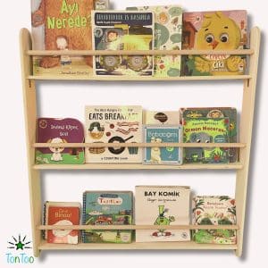 Ahşap Montessori Kavelalı Çocuk Kitaplığı | Ergonomik Kontrplak Kitap Rafı | Çocuk Odası Düzenleyici