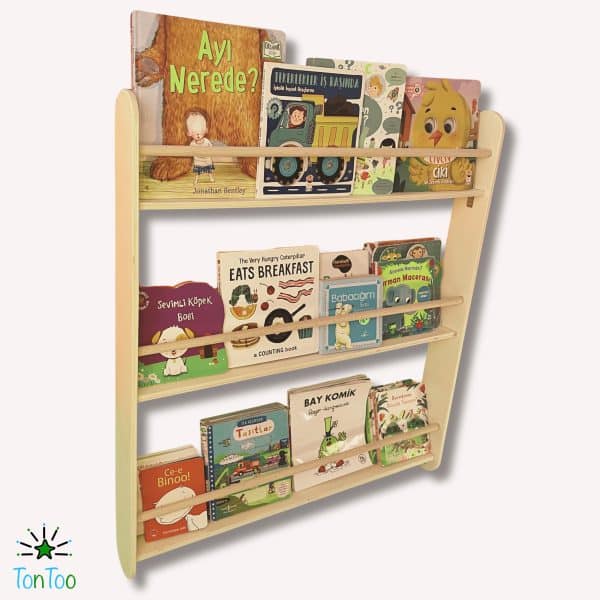 Ahşap Montessori Kavelalı Çocuk Kitaplığı | Ergonomik Kontrplak Kitap Rafı | Çocuk Odası Düzenleyici - Görsel 3