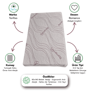 80x140 cm Montessori Çocuk Yatağı, Anti-Alerjik Kılıflı 28 DNS Ortopedik Sünger Yatak