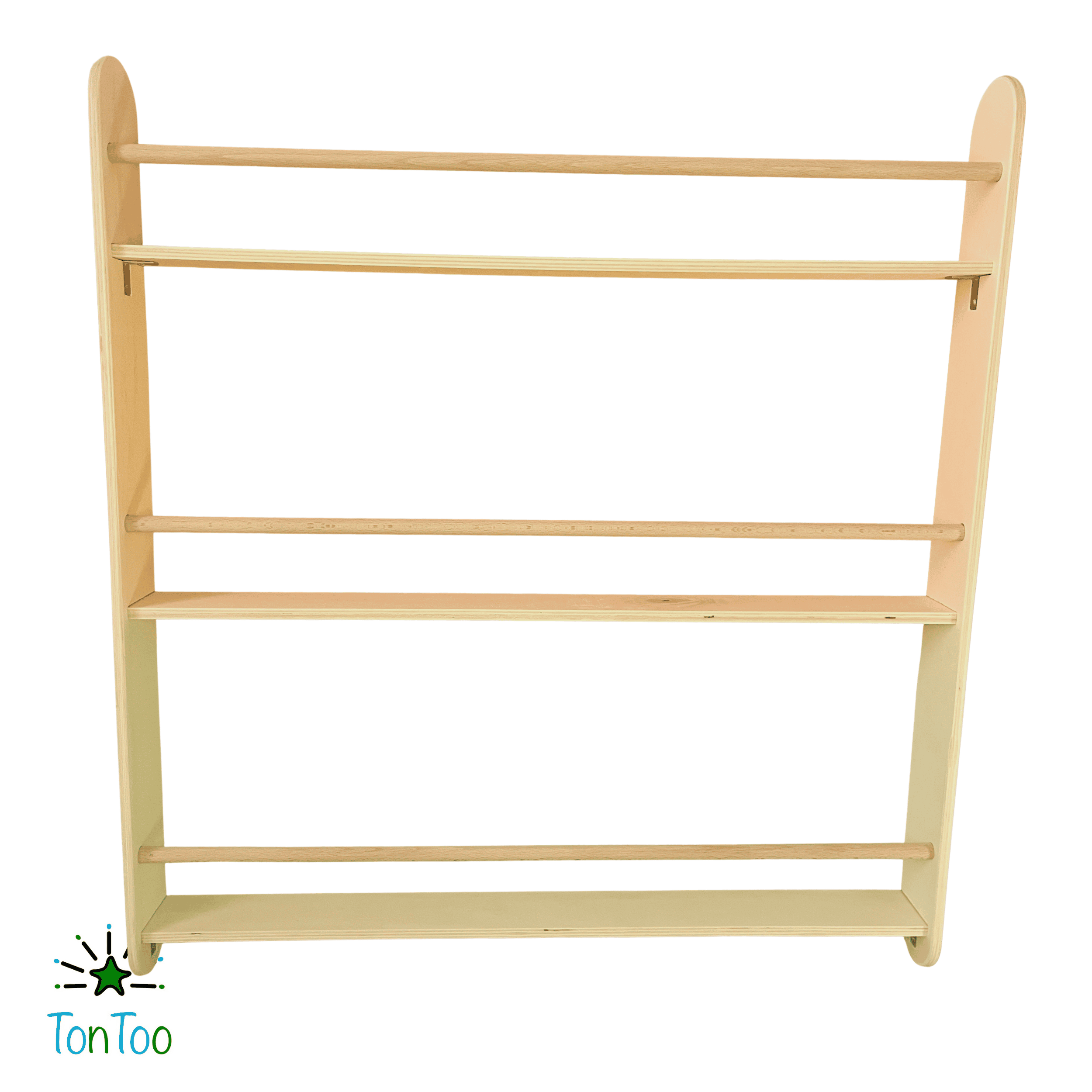 Ahşap Montessori çocuk kitaplığı. 3 raflı dikey kontrplak Kavelalı kitaplık (80x74 cm). Kitaplara kolay erişim rafı.