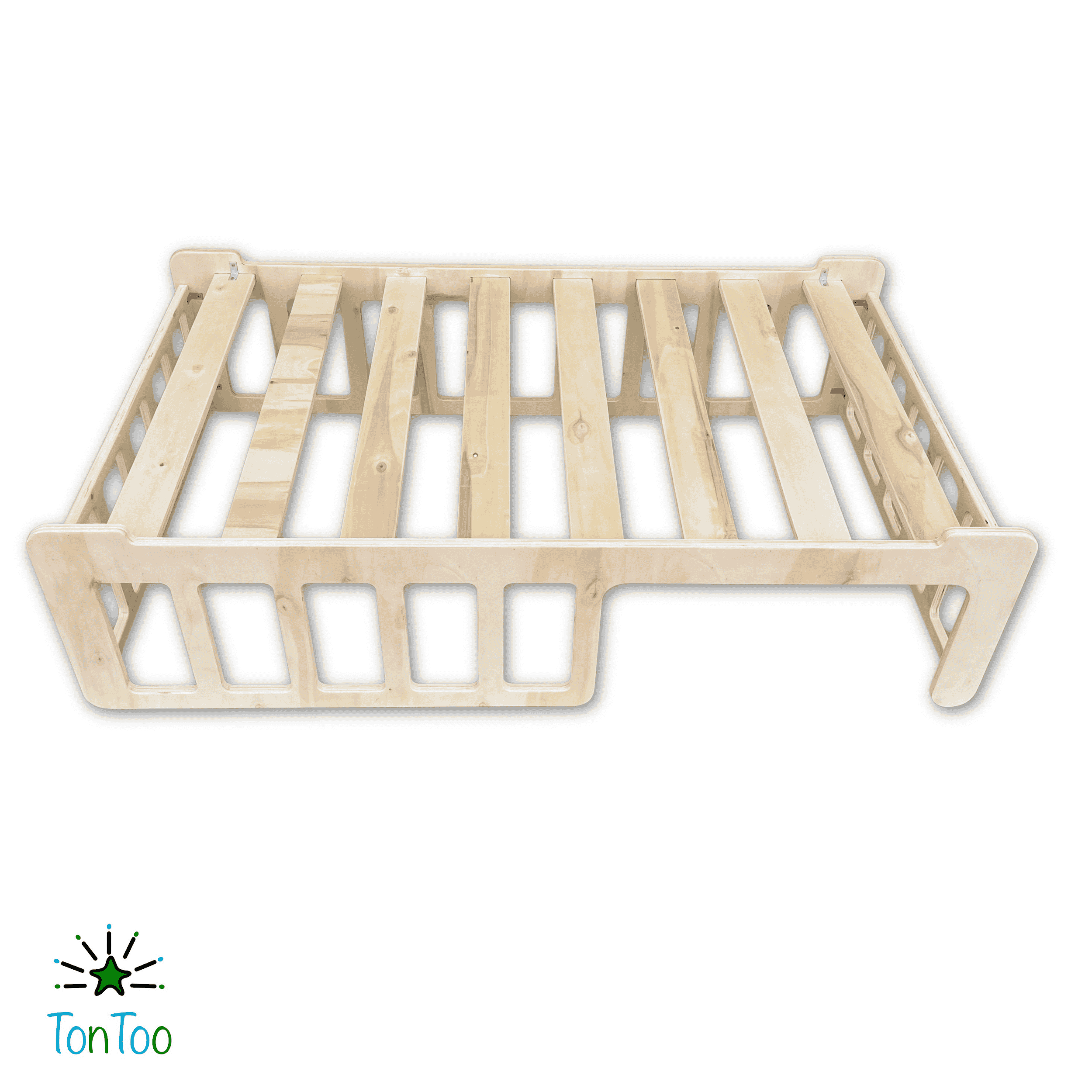 Doğal ahşap Montessori çocuk Çift Yönlü yer yatağı (80x140cm). Kontrplak bebek karyolası, 0-6 yaş için güvenli alçak yatak.